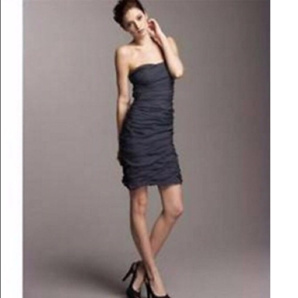 DVF grey strapless ruched cocktail dress